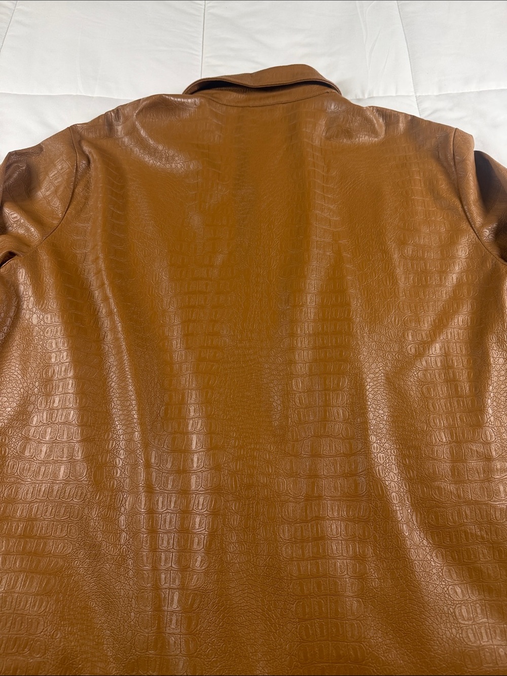 Marc Anthony Croc-Embossed Cognac Faux-Leather Belted Trench Jacket XL - Picture 11 of 11
